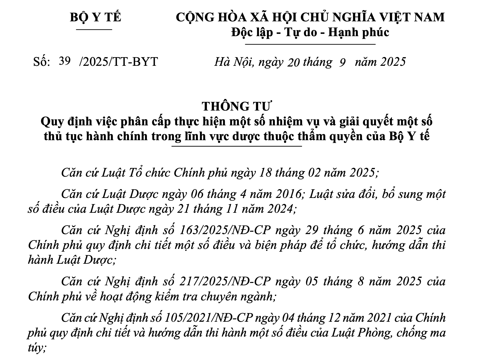 Regulatory Update: Circular No. 39/2025/TT-BYT on Delegating Authority for Pharmaceutical Tasks and Administrative Procedures