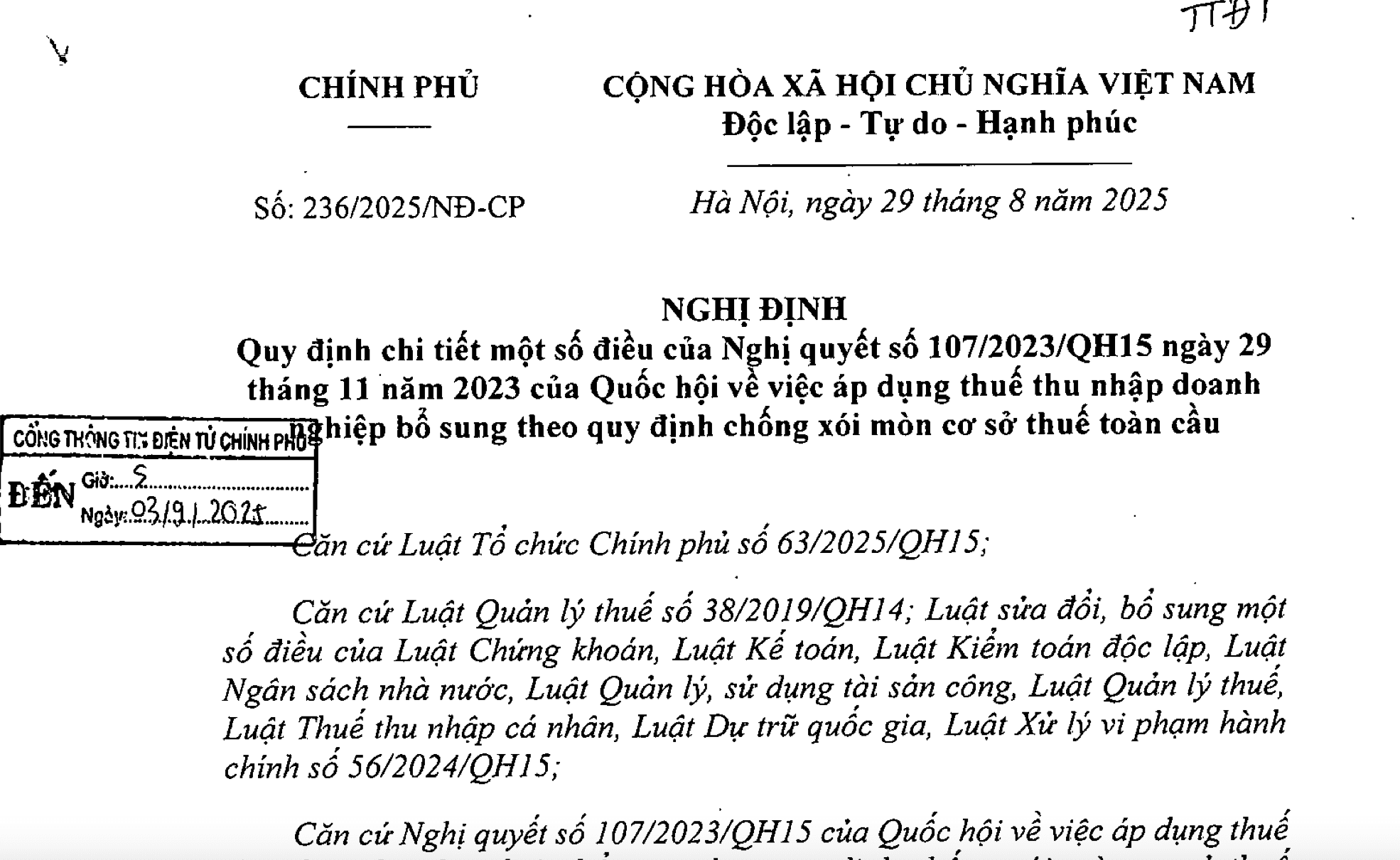 Regulatory Update: Decree No. 236/2025/ND-CP on Detailed Regulations for Implementing Global Minimum Tax