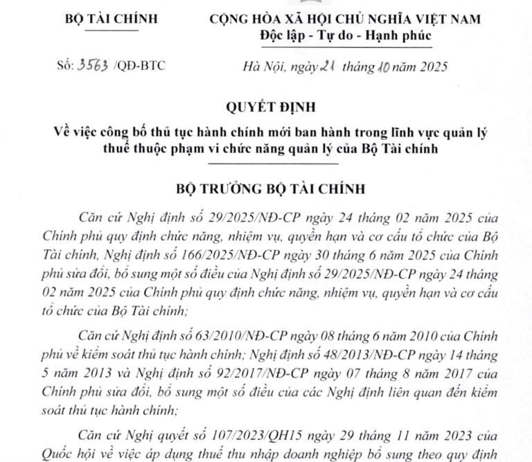 Regulatory Update: Decision No. 3563/QĐ-BTC on New Global Minimum Tax (GMT) Administrative Procedures