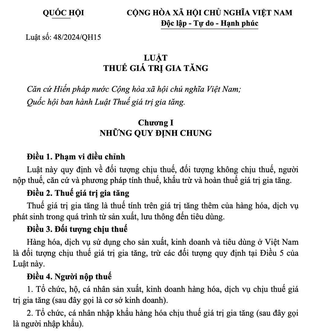 Regulatory Update: Law No. 48/2024/QH15 on Value-Added Tax (VAT)