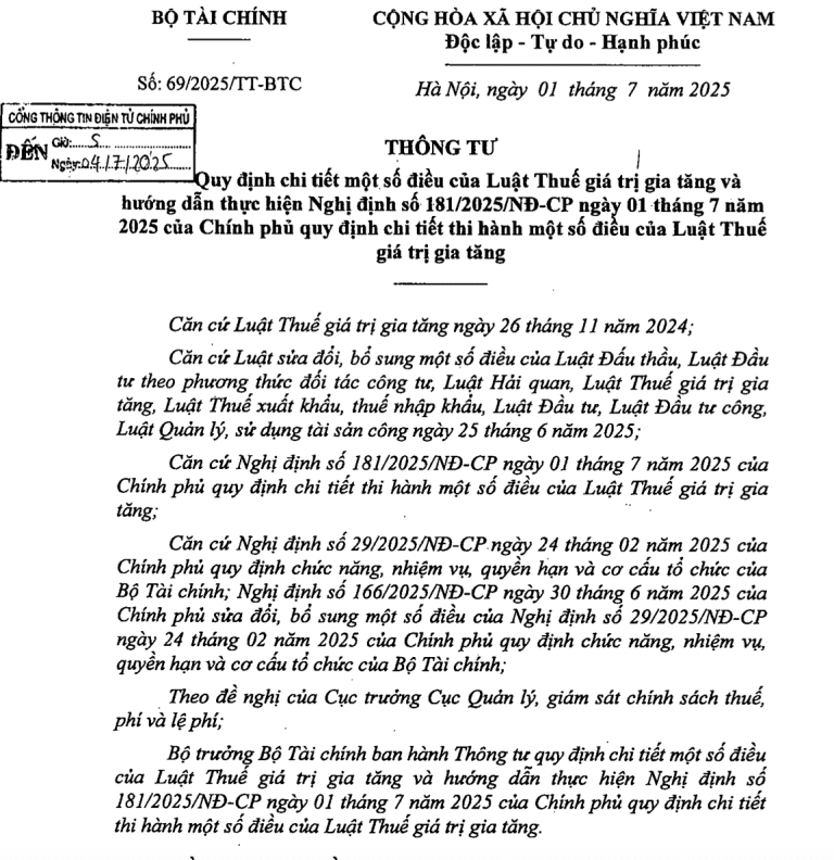 Regulatory Update: Circular No. 69/2025/TT-BTC on Detailed Guidance for Value-Added Tax (VAT)