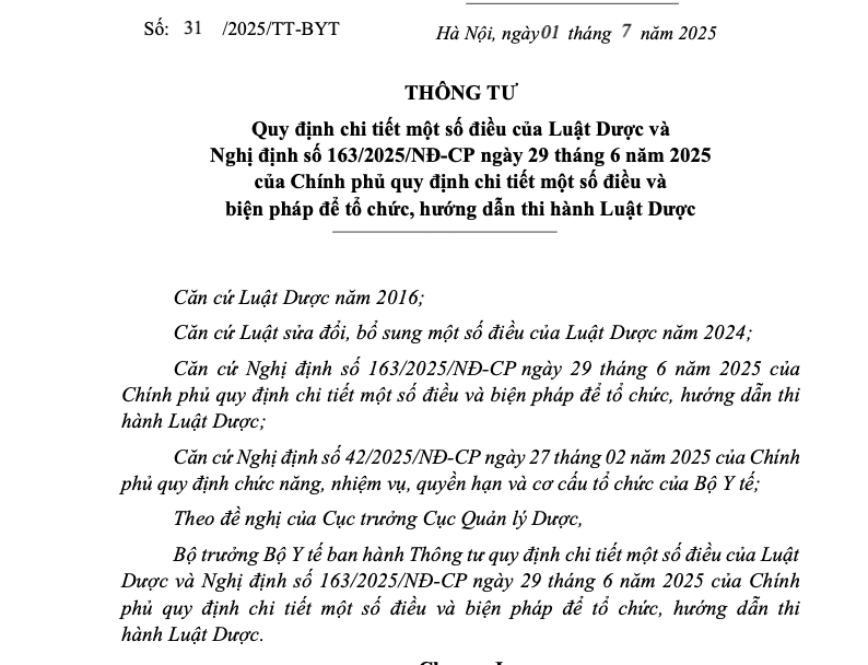 Regulatory Update: Circular No. 31/2025/TT-BYT on Drug Labeling and Package Inserts