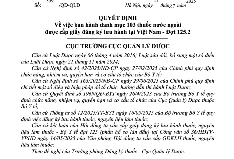 Regulatory Update: Decision No. 359/QĐ-QLD on Issuing a List of Foreign Drugs Approved for Marketing Authorization