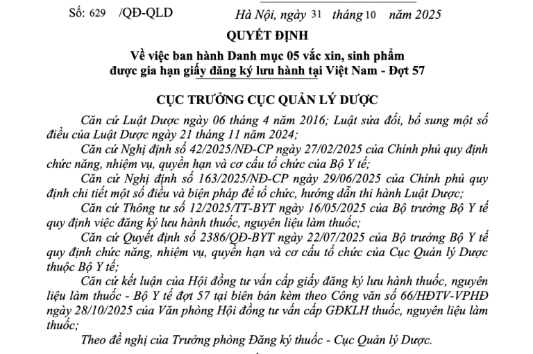 Regulatory Update: Decision No. 629/QĐ-QLD on Renewing Marketing Authorization for Vaccines and Biological Products